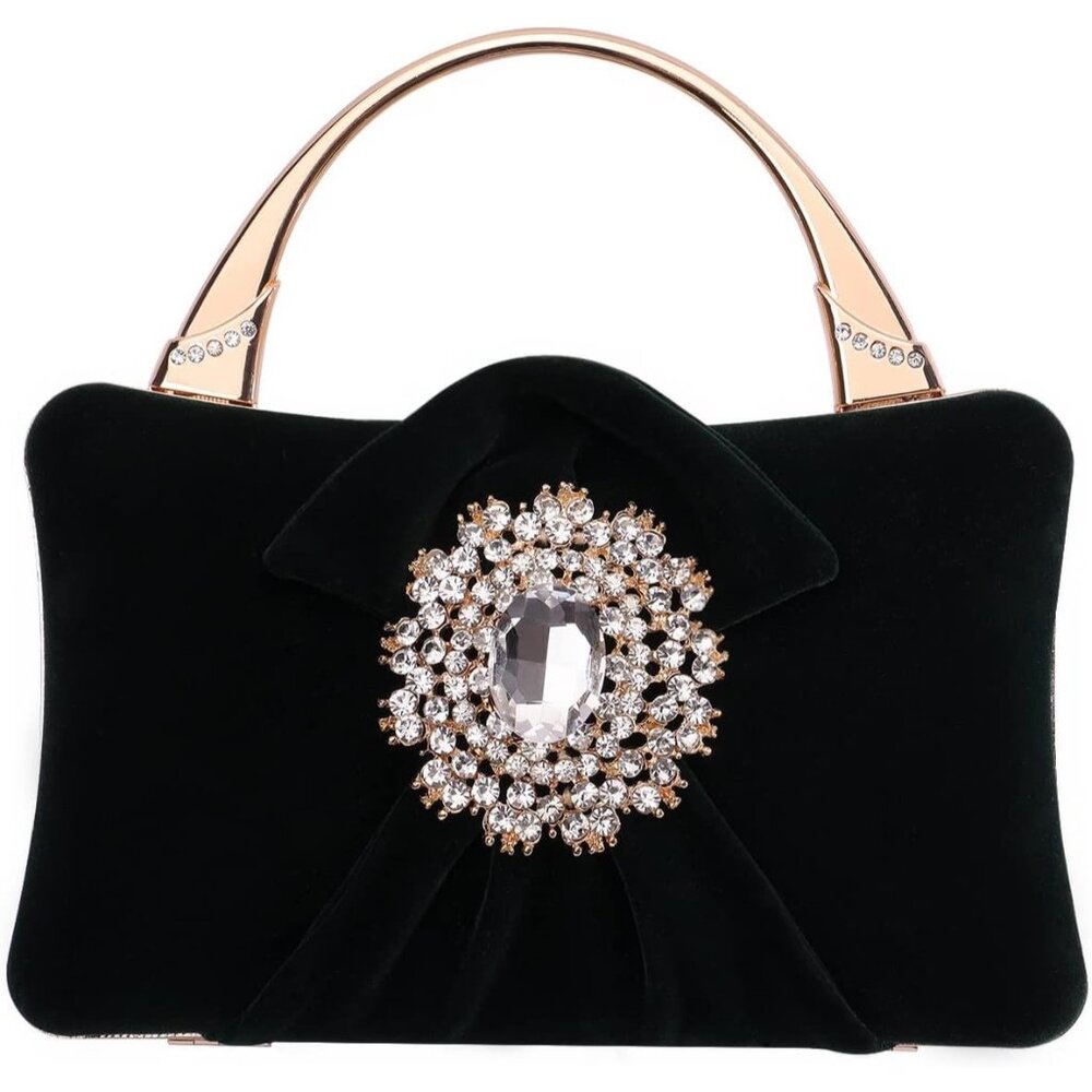 Detachable Chain Strap Velvet Evening Purse With Elegant Flower Closure